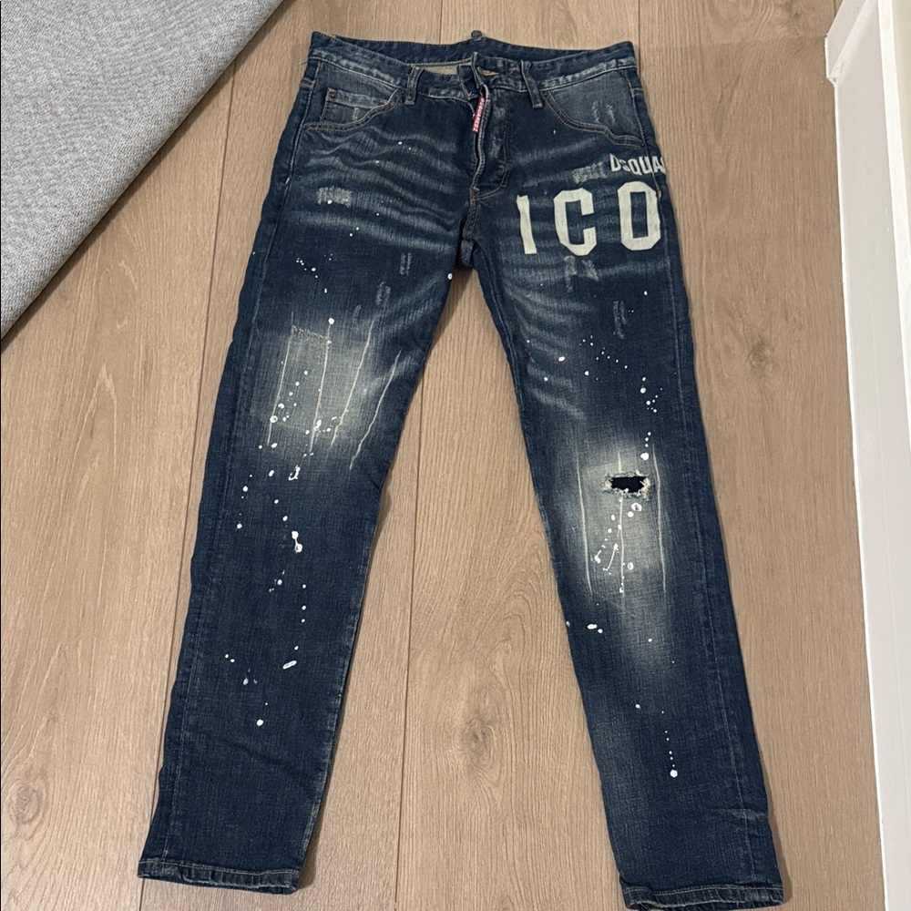 Men Dark Blue Distressed Jeans